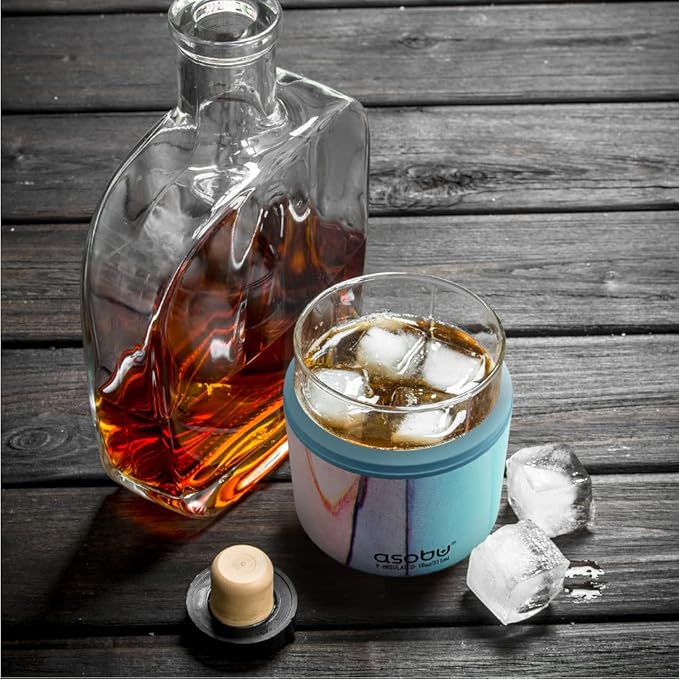 asobu Whiskey Glass with Insulated Stainless Steel Sleeve, 10.5 ounces (Aqua Pink)