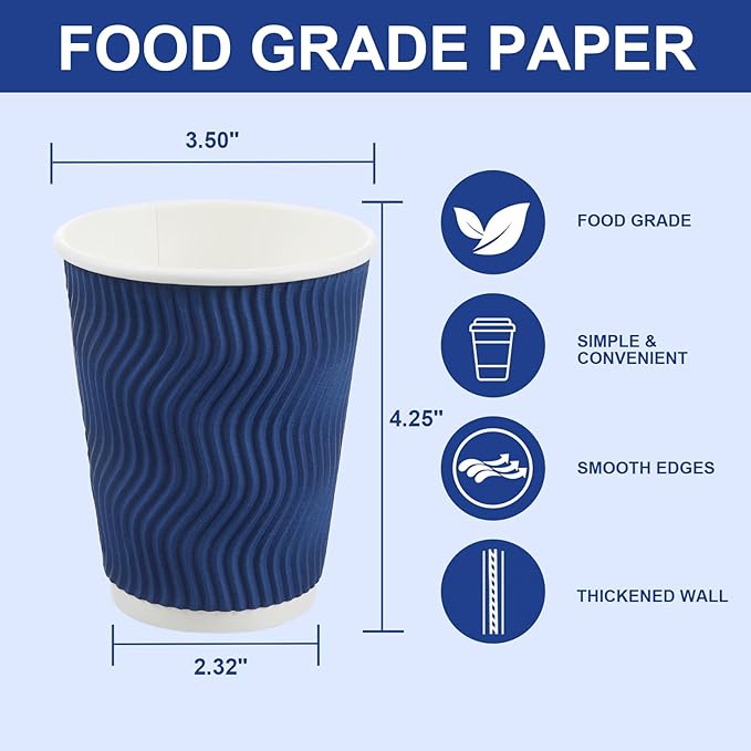 Coffee Cups, 120 Pack 12 oz Disposable Insulated Paper Cups, Corrugated Kraft Ripple Wall Cup Suitable for Hot and Cold Drinks