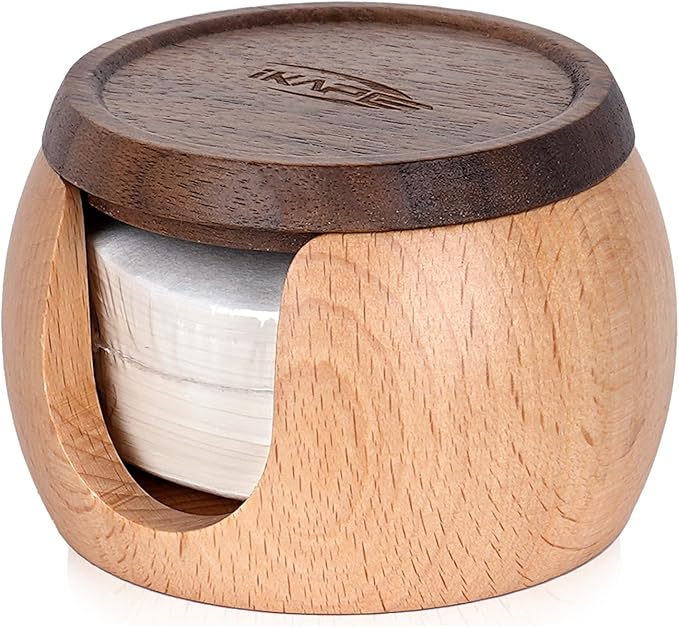 IKAPE Espresso Coffee Accessories, 200pcs 51MM Paper Filters, Replacement Espresso Puck Paper Filters with a Wooden Storage Holder, Compatible with 51mm Portafilter Basket