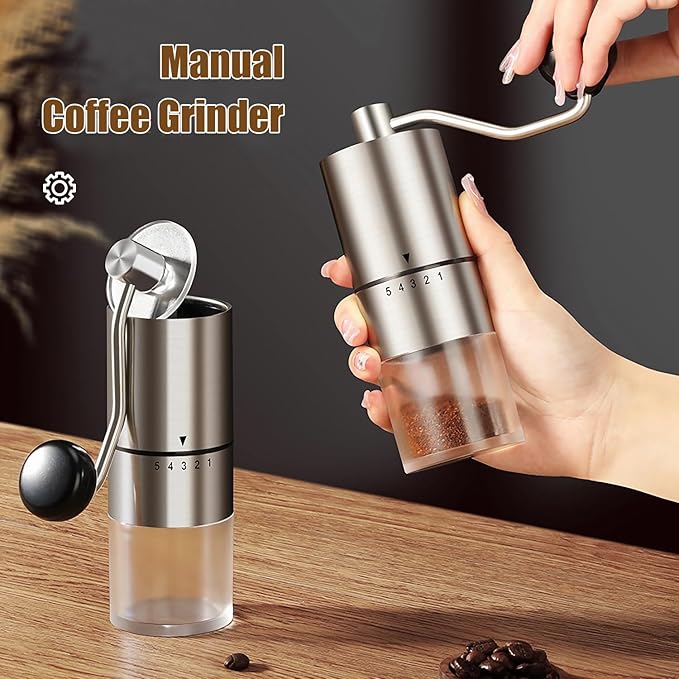 Portable Manual Coffee Grinder - Ceramic Conical Burr with 5 Adjustable Settings for Grinding, Perfect for Espresso Enthusiasts at Home, Office, or Camping