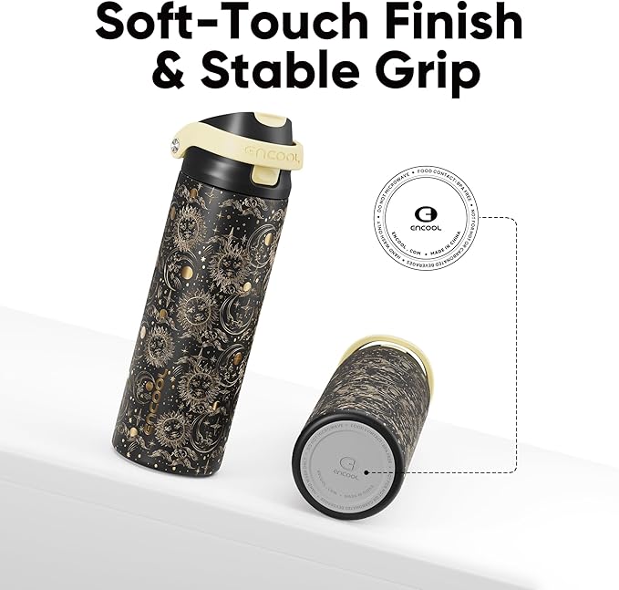 ENCOOL Leakproof Insulated Water Bottle with Straw Dual-Sip Water Bottle Bag-Safe Design for Work, Commute & Gym – Keeps Drinks Cold All Day, 24 oz, Moonlit Orbits