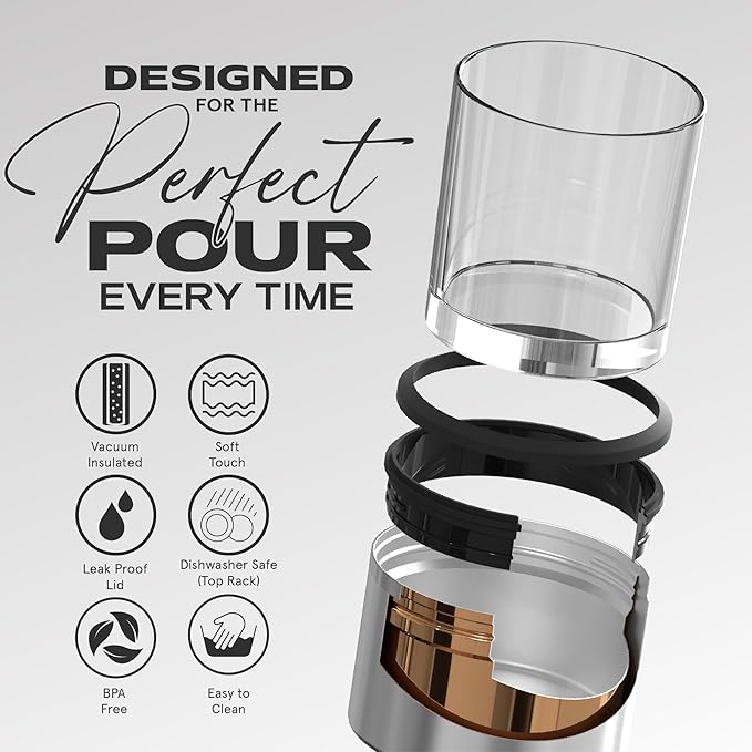 asobu Whiskey Sleeve Glass – Insulated Bourbon Tumbler with Premium Rocks Glass, BPA-Free, Double-Wall Stainless Steel, Keeps Drinks Cold Longer, 10.5oz
