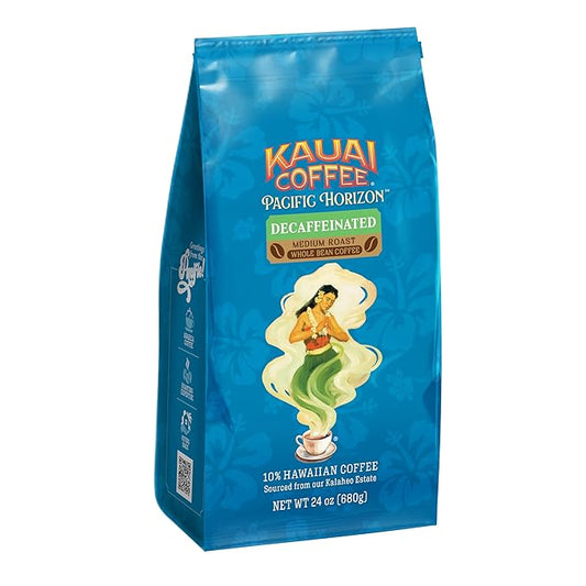 Kauai Coffee Whole Bean Coffee – Smooth, Non-Bitter Medium Roast Pure Arabica – Floral Notes and Bright Aroma – Grown on Hawaii's Largest Coffee Farm – Decaf, 1 Pack of 24oz