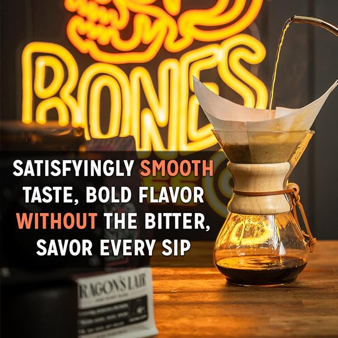 Bones Coffee Company Nutcracker's Revenge, Roasted Chestnut Flavored Coffee, Medium Roast Low Acid Arabica Beans Compatible with Auto drip and French Press Coffee Maker, 12 Oz Whole Bean