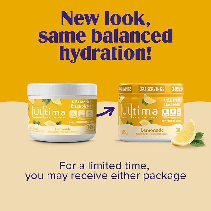 Ultima Replenisher Daily Electrolyte Powder Drink Mix – Sugar Free – Lemonade, 30 Servings – Hydration Powder with 6 Key Electrolytes and Trace Minerals – Keto Friendly, Vegan, Non-GMO