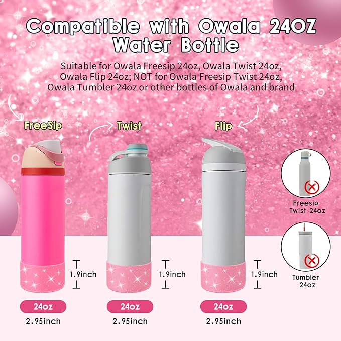 Protective Glitter Silicone Boot Compatible with Owala 24oz 32oz 40oz, Bling Cup Sleeve Bottom Bumper Cover Compatible with Owala FreeSip, Twist, or Flip Stainless Steel Water Bottles