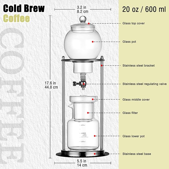 Cold Drip Coffee Maker - 20 oz Cold Brew Coffee Tower, Slow Drip Japanese Cold Brew Maker, Cold Brew Drip, Ice Coffee Tower