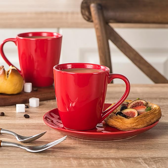 vicrays Coffee Mug Set, 12 Ounce, Ceramic Mug for Men, Women, Unique Glazed Mugs with Handle for Coffee, Tea, Milk, Cocoa, Cereal - Set of 6 Red