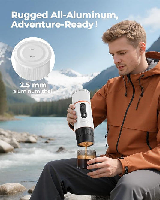 Portable Espresso Maker 20 Bar Self‑Heating & Auto-off | 13500 mAh Battery Brews 8 Shots | 12 V Mini Coffee Machine Compatible with Nespresso Original Pods | Car/Travel/Camping