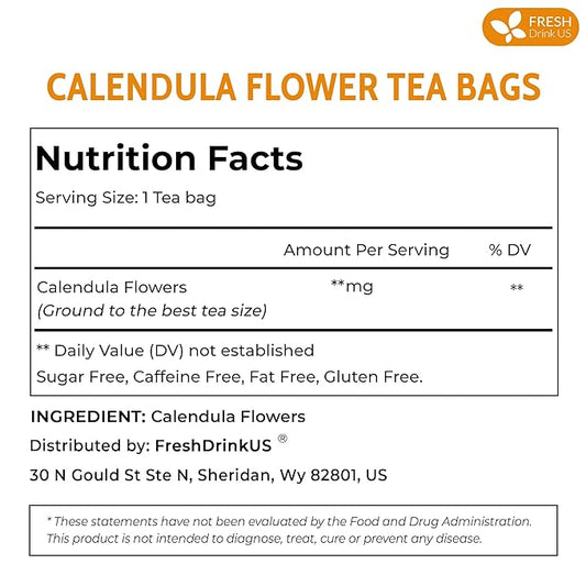 FreshDrinkUS, Premium 135 Calendula Tea Bags, 100% Natural and Pure Calendula Flowers, Eco-conscious Tea Bags. Herbal Tea. No Sugar, No Caffeine, No Gluten, Vegan.