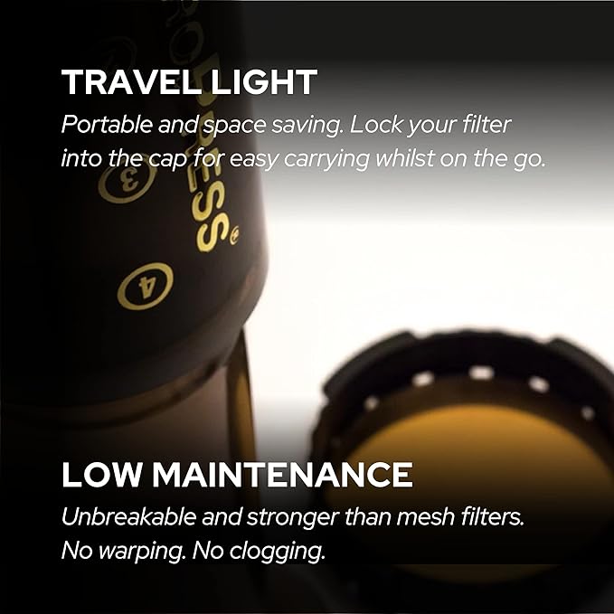 CAFE CONCETTO Filters for use in AeroPress Go/AeroPress Coffee Makers (Fine & Superfine) - Premium Replacement Disc - Reusable Metal, Titanium Coated Stainless Steel. Upgrade Mesh or Filter Papers