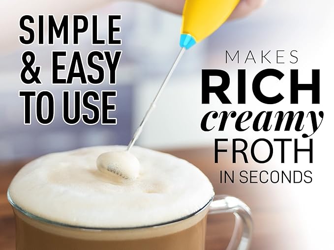 Zulay Powerful Milk Frother Handheld Foam Maker for Lattes - Whisk Drink Mixer for Coffee, Mini Foamer for Cappuccino, Frappe, Matcha, Hot Chocolate by Milk Boss (Yellow/Teal)