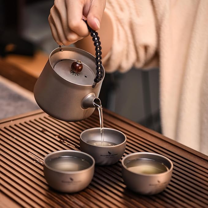 iBasingo Titanium Double Wall Mini Cups Small 40ml Tea Cups for Drinking, Whiskey, Espresso, Coating-Free, Dishwasher Safe Ti3204D (Titanium Color * 3)