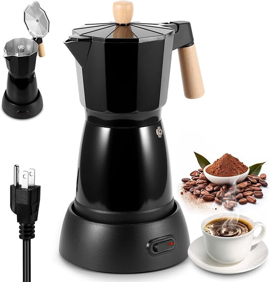 Electric Espresso Coffee Maker - 6 Cup Coffee Pot 300ml Electric Moka Pot, Portable Aluminum Cafeteras Electricas Italian Coffee Maker with Detachable Base, Coffee Machine, Gift for Coffee Lovers