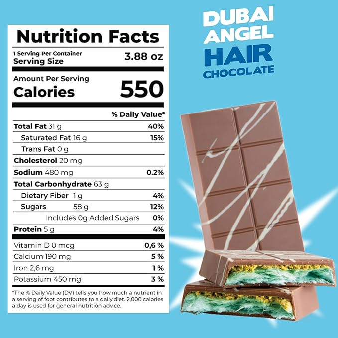 Carians Viral Frozen Italian Caramel Angel Hair Chocolate Bar - Pistachio, Kataifi & Caramel Flavor - Great for Gift Giving, Anniversary, Thanksgiving, Christmas