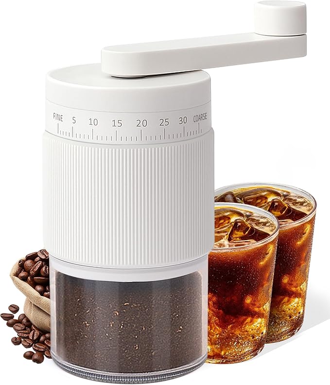 Manual Coffee Grinder with Ceramic Burr, 40g Capacity,35 Adjustable Settings,Portable Hand Mill for Espresso, French Press, Drip,Pour Over,Cold Brew,Compact and Quiet for Home Use (White)