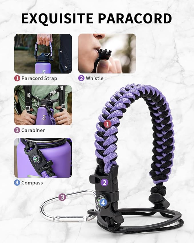 Trebo Water Bottle 40oz with Paracord Handle, Half Gallon Large Vacuum Double Wall Stainless Steel Insulated Water Jug with Holder Strap Straw Spout Lids, Leakproof Keep Cold & Hot,Dark Purple