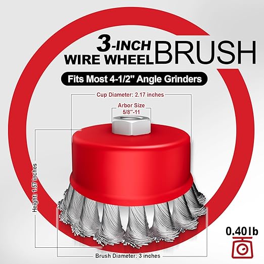 DIYSELF 12 Pack Wire Wheel for Angle Grinder, 3-Inch & 4-Inch Wire Brush for 4 1/2 Angle Grinder, Fit for 5/8 Inch Threaded Arbor, Angle Grinder Attachments for Rust Removal & Metal Surface Prep