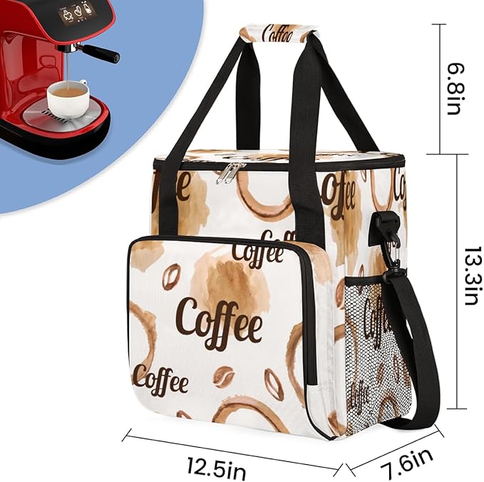Watercolor Coffee Maker Carring Bag Coffees Beans Travel Carrying Storage Tote Bag Compatible with Keurig K-Mini or K-Mini Plus Portable Single Serve Coffee Brewer Case with Pockets for K-cup Pods