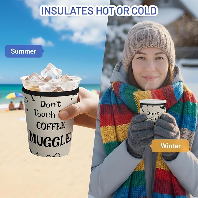 Iced Coffee Sleeve Reusable Cup Sleeves for Cold Drinks Neoprene Koozie Cozy Plastic Cup Covers for Drinks, Dont Touch