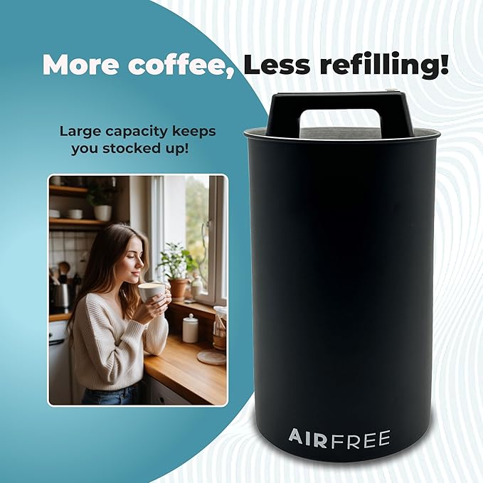 Skywin Metal Canister with Seal Lid, Black Coffee Canister, Coffee Container, Coffee Bean Storage, Vacuum Coffee Canister, Push Out Excess Air Preserve Food Freshness