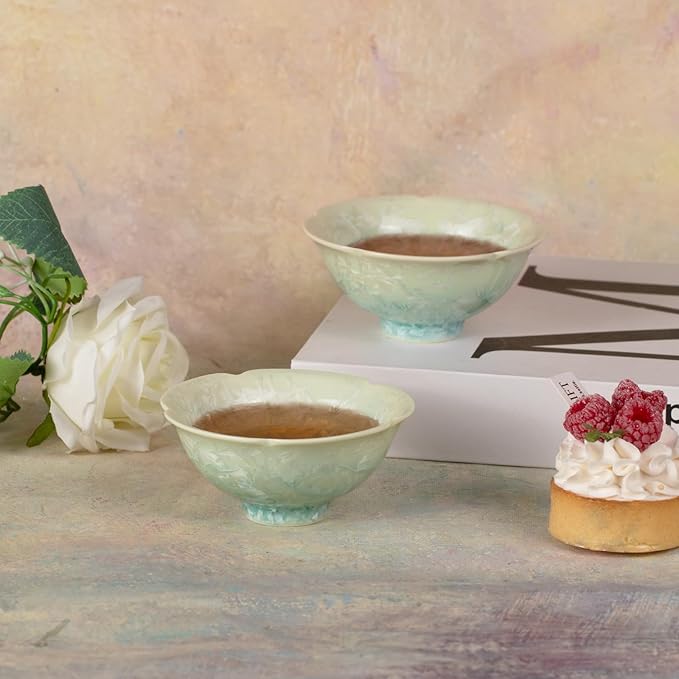 KAMMAK Ceramic Tea & Coffee Cups Set of 2 - Vintage Crystalline Glaze Espresso Mugs, 2.5oz Hand Painted for Afternoon Tea or Coffee, Birthday Gift for Women Men, Pu'er Cup