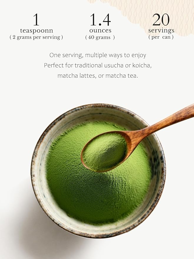 Authentic Japanese Matcha, First-Harvest Ceremonial Grade Matcha Green Tea Powder - Product of Japan, Traditionally Stone-Milled, from Uji, Kyoto (40g / 1.4oz)