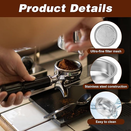 51mm Stainless Steel Coffee Filter Basket Silver Portafilter Basket Reusable Espresso Coffee Filter Pressurized Single/Double/Four Cup Single Wall Coffees Filters Machine Replacement Accessories