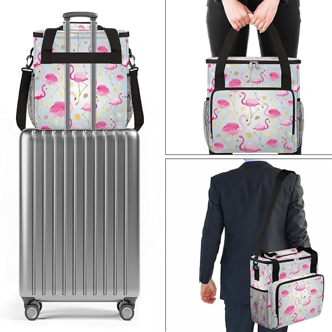Animal Pink Flamingos Coffee Maker Carring Bag Travel Storage Tote Bag Compatible with Keurig K-Mini or K-Mini Plus Portable Single Serve Coffee Brewer Case with Pockets for K-cup Pods