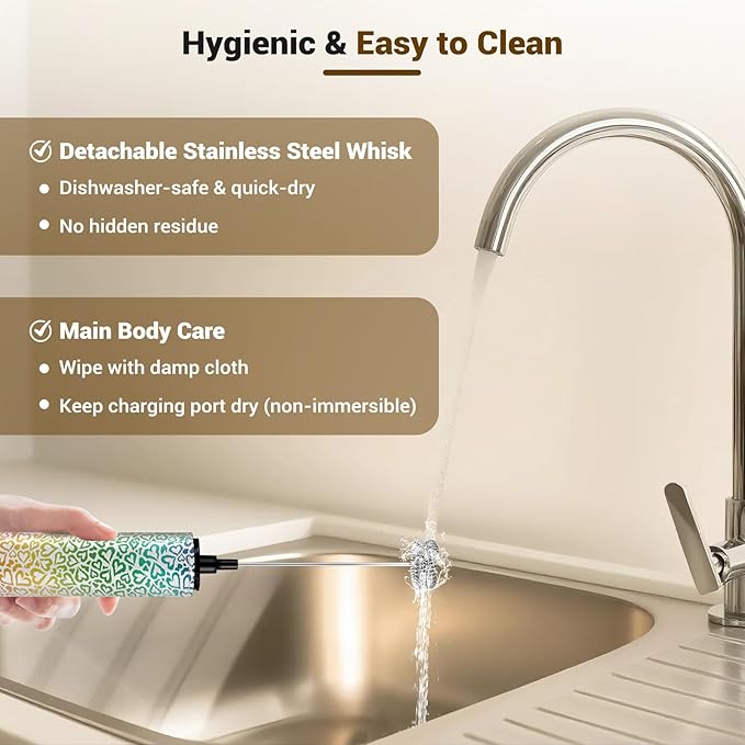 Milk Frother Handheld Rechargeable - 2-Speed Electric Whisk with 5 Detachable Heads (Frother/Mixer/Whisk) for Coffee, Latte, Cappuccino & Matcha, Drink Mixer (Flower 5)