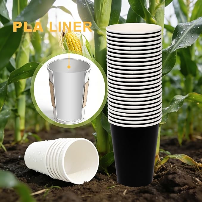 12 oz PLA Black Eco Friendly Cups 100 Packs Sustainable Plant Based Leak Resistant for Cafes Offices Events