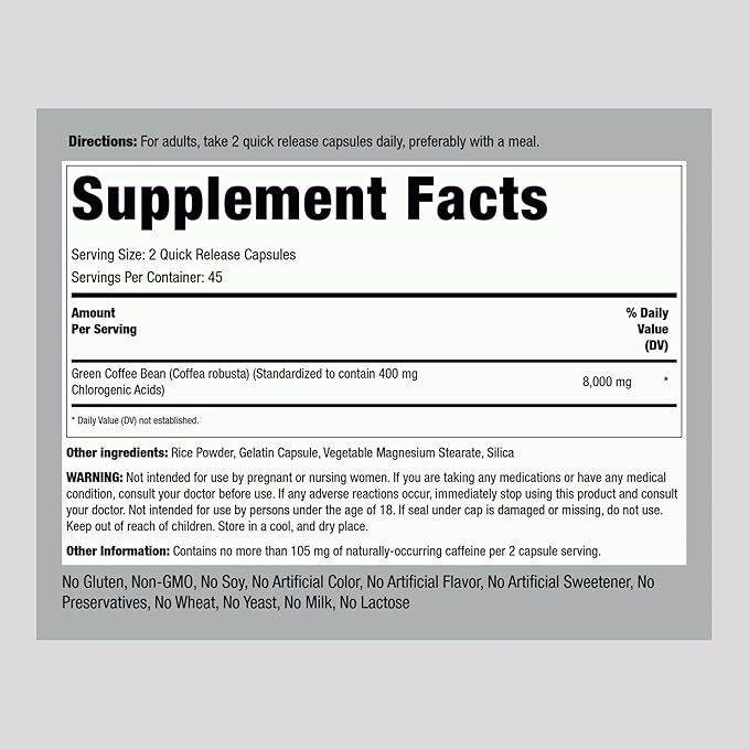Piping Rock Green Coffee Bean Extract | 90 Capsules | Dietary Supplement | Non-GMO, Gluten Free