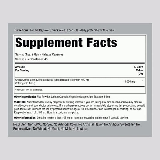 Piping Rock Green Coffee Bean Extract | 90 Capsules | Dietary Supplement | Non-GMO, Gluten Free