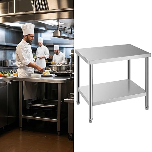 NSF Stainless Steel Table for Prep & Work 36 x 24 Inches,Commercial Heavy Duty Food Prep Worktable with Undershelf for Restaurant, Home and Hotel