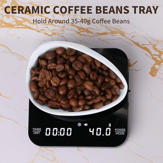 Coffee Bean Dosing Cup and Spray Bottle Kit - Ceramic Single Dosing Tray, Static Reducing Spray (White)