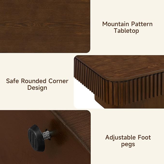SZTHHDF Lift Top Coffee Table for Living Room,Rectangle Handmade Solid Wood Strips, Fluted Coffee Table with Hidden Storage Compartment Small Space Office Apartment (38.6" L×26.8''W×13.8''H-Walnut)