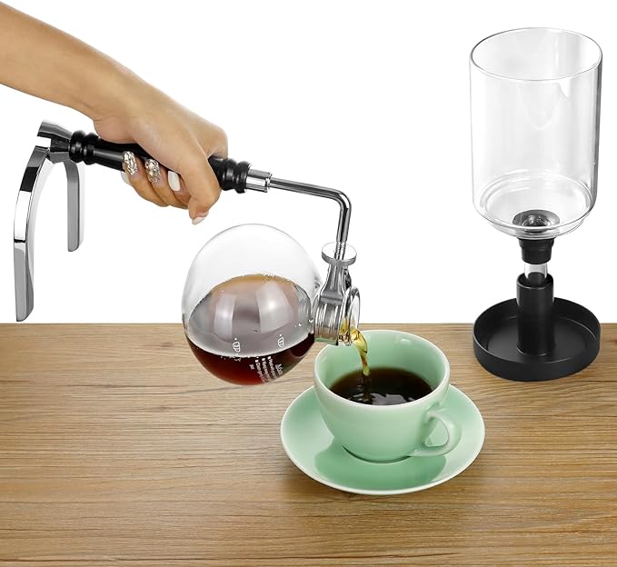 QWORK 5-Cup (600ml) Siphon Coffee Maker - Borosilicate Glass Syphon Brewer with Adjustable Buffer Clamp, High-Temperature Resilience, Tabletop Glass Siphon Pot for Coffee Aficionados
