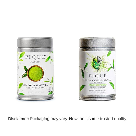 PIQUE Organic Sun Goddess Matcha Tin - Premium First Harvest Ceremonial Grade Matcha Green Tea Powder from Japan (70g/ 2.5oz)