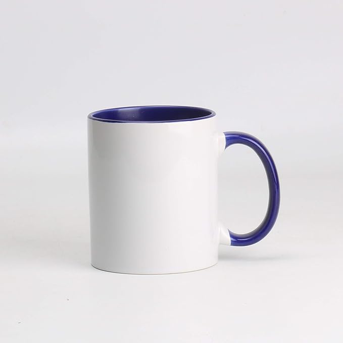 11oz White Ceramic Sublimation Coffee Mug With Solid Colors Inside and Handle， Mixed 6 Colors of Black, Red, Blue, Yellow, Green and Pink, Case of 6