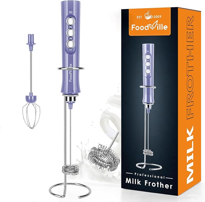 MF02 Rechargeable Milk Frother Handheld Foam Maker with Stainless Whisk for Cappuccino, Latte, Bulletproof Coffee, Keto Diet, Protein Powder, Matcha (Ultra Violet)