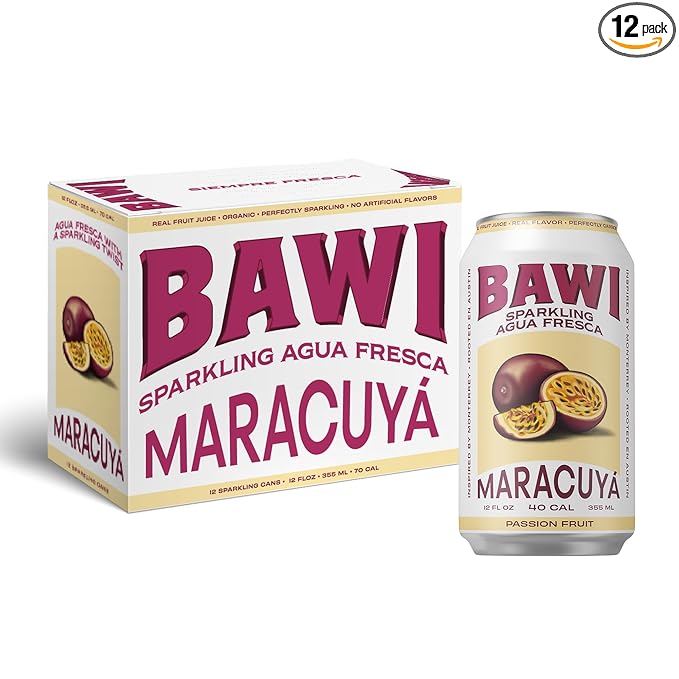 Bawi Agua Fresca Passion Fruit Flavored Sparkling Drink, 12 Fluid Ounces (Pack Of 12)