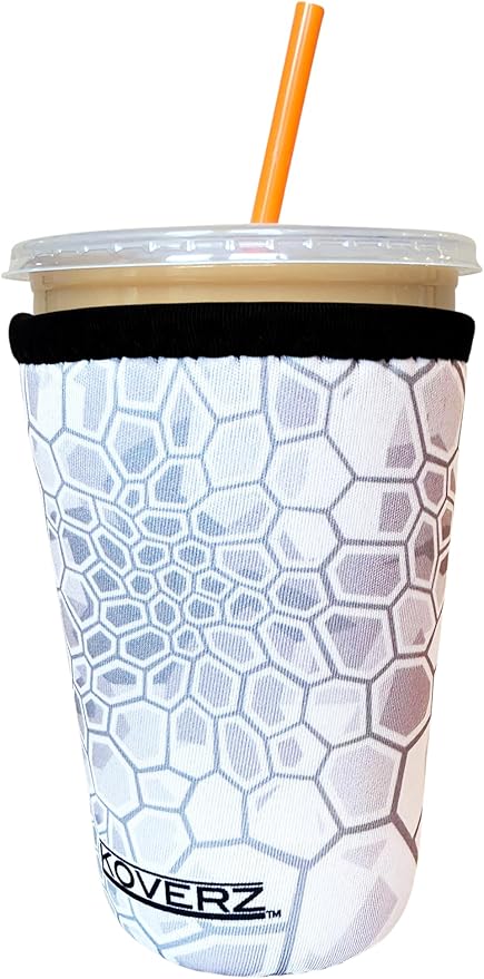 Koverz Iced Coffee Sleeve, Insulated Neoprene Cup Sleeve, Fits a 24 Oz. Coffee Cup, Washable and Reusable, Iced Coffee Accessories, Medium Camo White