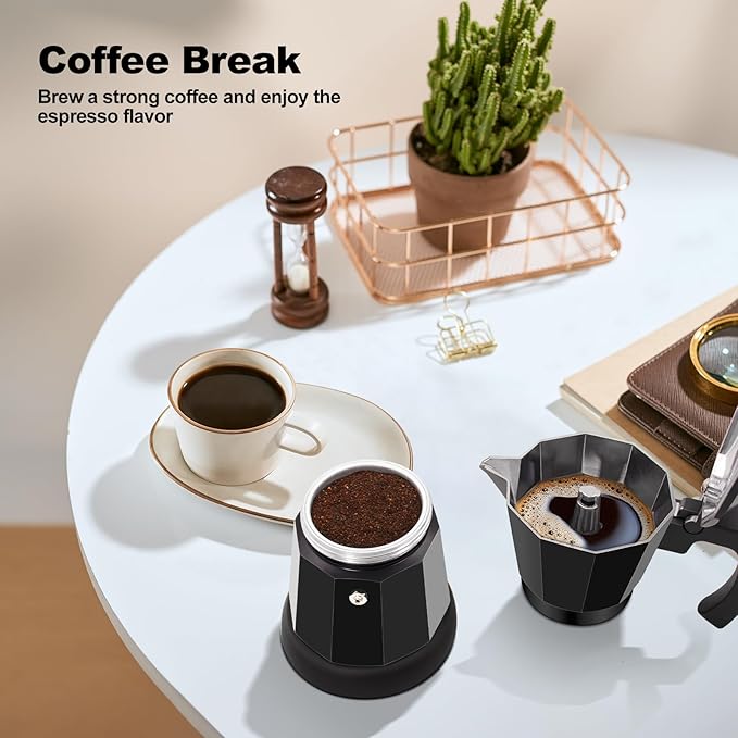 Vaolvpant Electric Aluminum Moka Pot 5-6 Cup 270ml Espresso Maker with Detachable Base Ideal Coffee Makers for Home MochaPot Italian and Cuban Café Coffeemaker Espressomaker CoffeePot Black