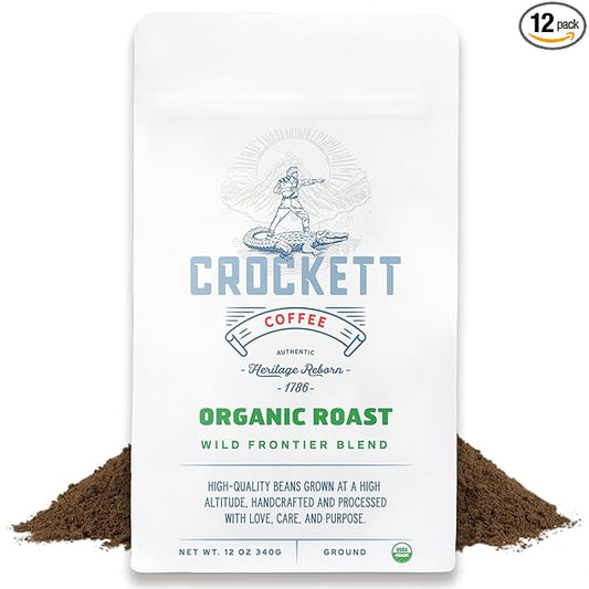 Crockett Organic Ground Coffee – USDA Organic Medium Roast Ground Coffee with Smooth Body, Clean Energy & Balanced Flavor – Perfect for Daily Coffee Drinks & Healthy Coffee Habits