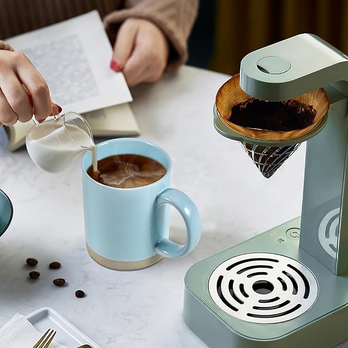 15 OZ Coffee Mugs, Ceramic Coffee Mug Set for 4, Coffee Cups with Big Handle Authentic Clay Bottom Beautiful Glaze, for Latte, Cappuccino, Cocoa, Hot Tea, Mocha, Modern Home Drinkware Set, Turquoise