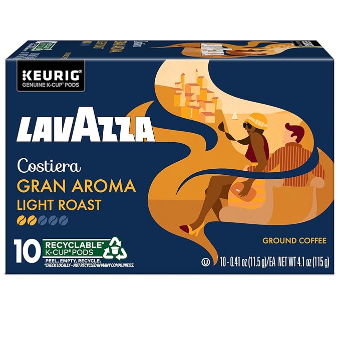 Lavazza Costiera Gran Aroma,Single-Serve Keurig K-Cup Pods,Light Roast Coffee,60-Count Box,(Pack of 12)