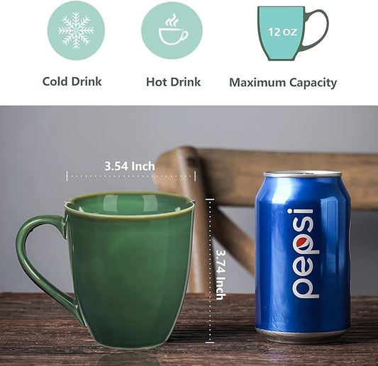 vicrays Coffee Mug Set, 12 Ounce, Set of 4, Ceramic Mug for Men, Women, Unique Glazed Mugs with Handle for Coffee, Tea, Milk, Cocoa, Cereal(Green)