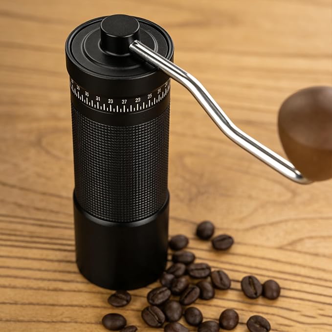 Manual Coffee Grinder with Stainless Steel Conical Burr, Hand Coffee Grinder with External Adjustable Grind Setting for Espresso (Black)