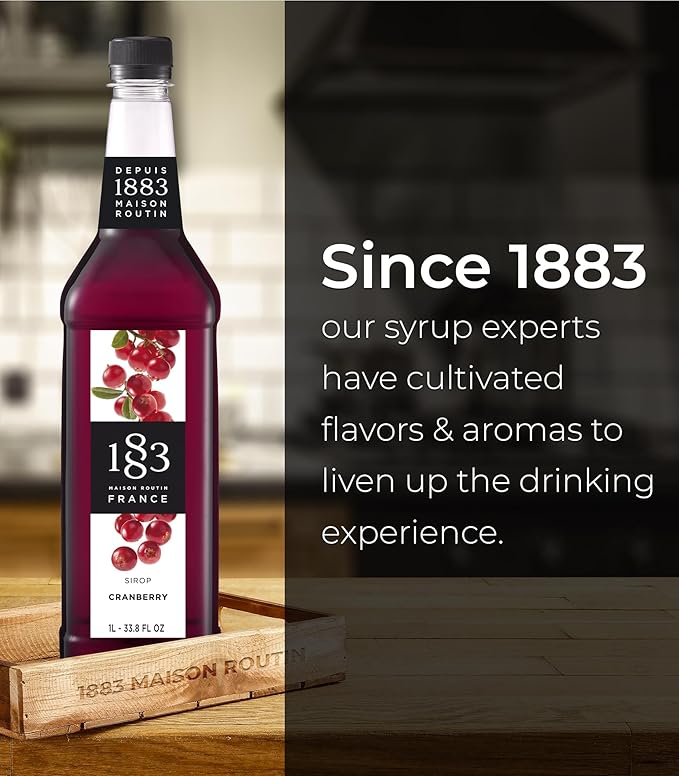 1883 Cranberry Syrup for Drinks, Made in France, 1 Liter Plastic Bottle