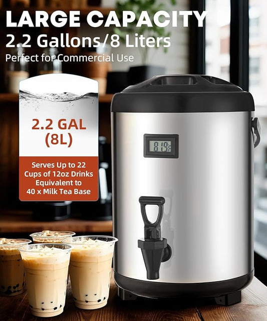 Insulated Beverage Dispenser with Spigot,2.2 Gallon/8L Coffee and Drink Server,Non-electric Thermal Hot and Cold Beverage Dispenser for Juice Chocolate Tea Milk